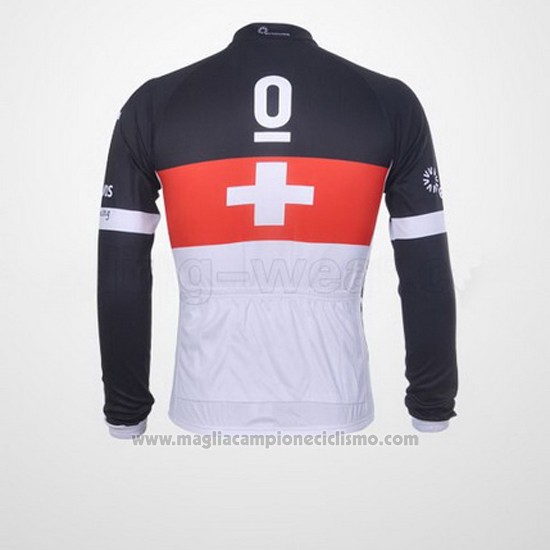 2011 Abbigliamento Ciclismo Trek Leqpard Campione Svizzera Rosso e Bianco Manica Lunga e Salopette